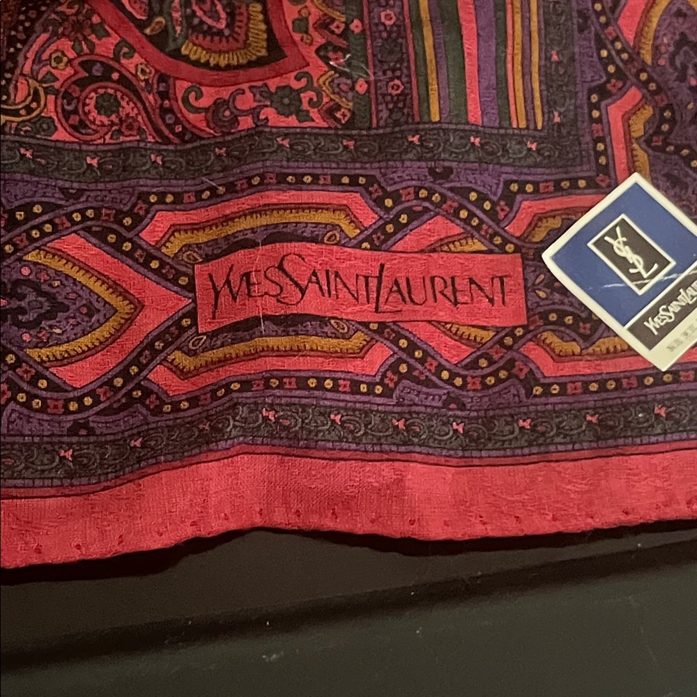 Yves Saint Laurent Red and Purple Paisley Silk Scarf - Picture 3 of 3
